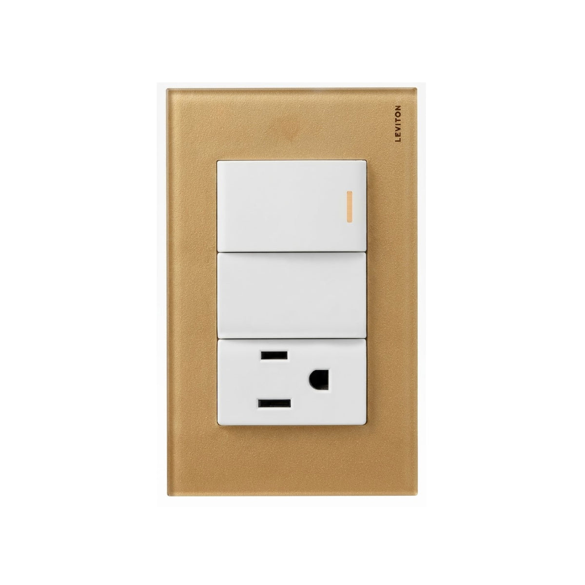Placa de Cristal Dorado con 1 Apagador y 1 Contacto Blanco Stalo Kristalo Leviton