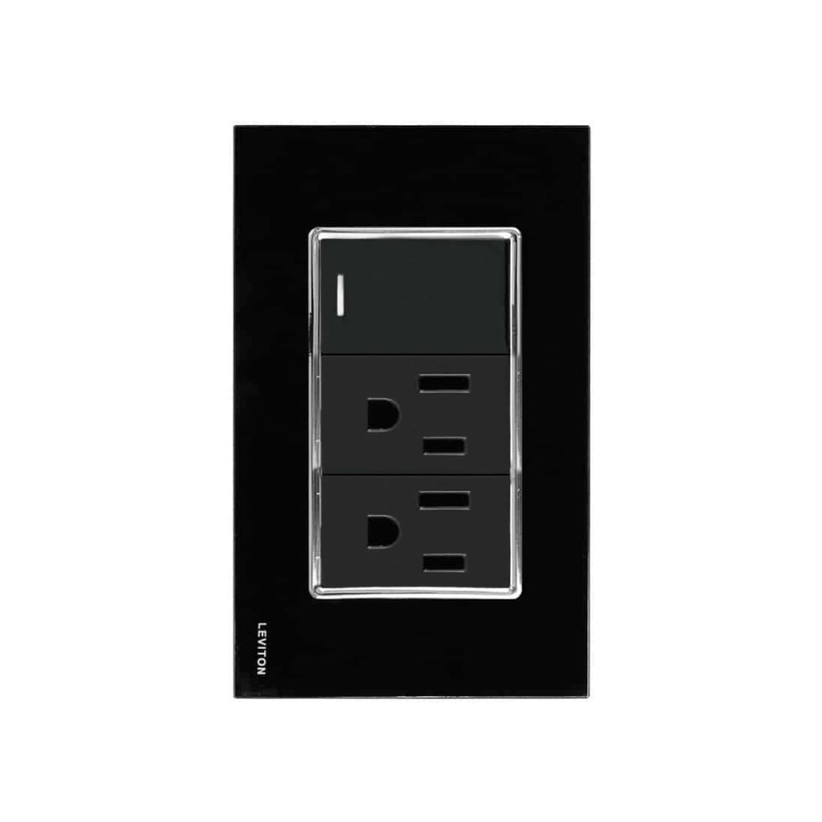 Placa de Cristal con 1 Apagador y 2 Contactos Negro Stalo Kristalo Leviton