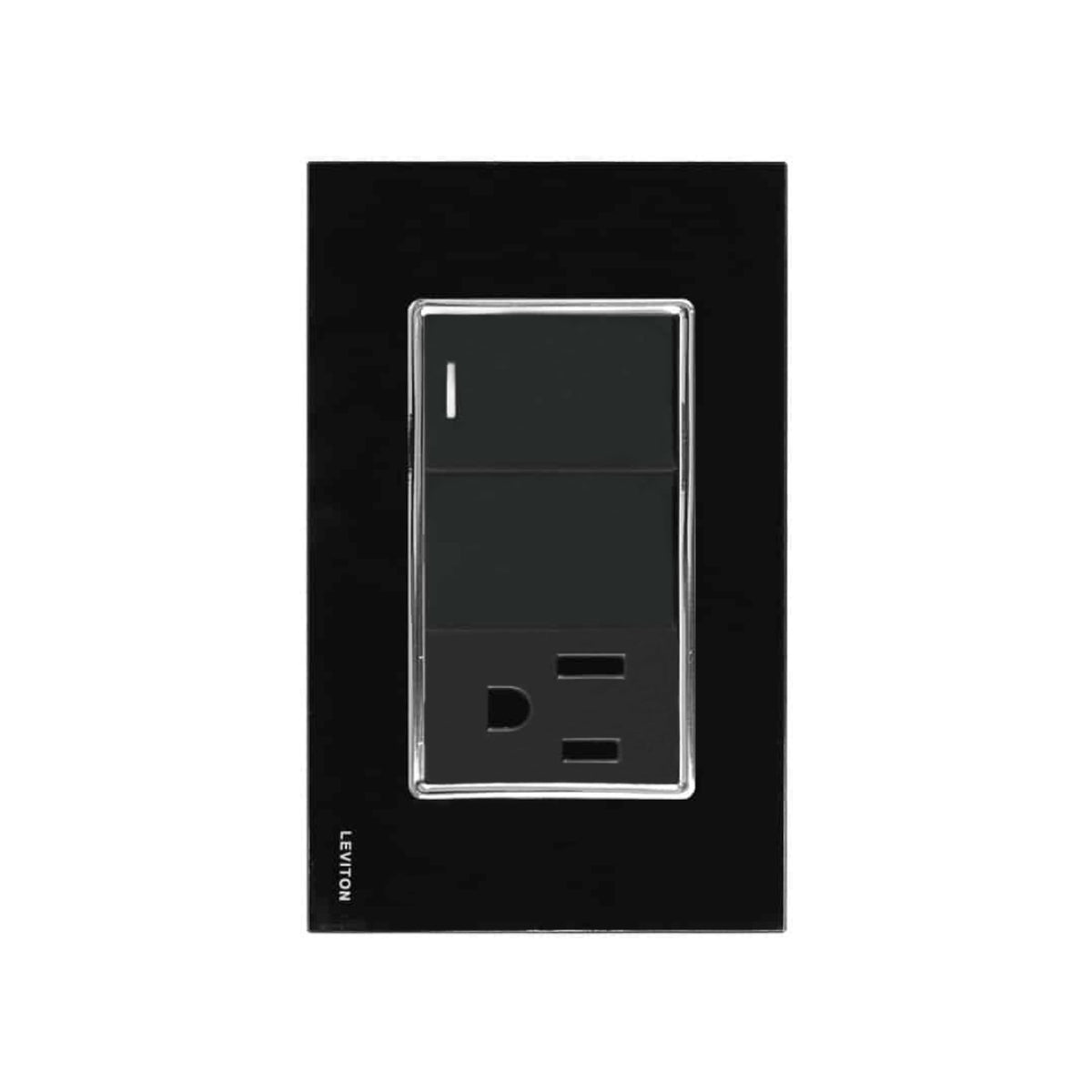 Placa de Cristal con 1 Apagador y 1 Contacto Negro Stalo Kristalo Leviton