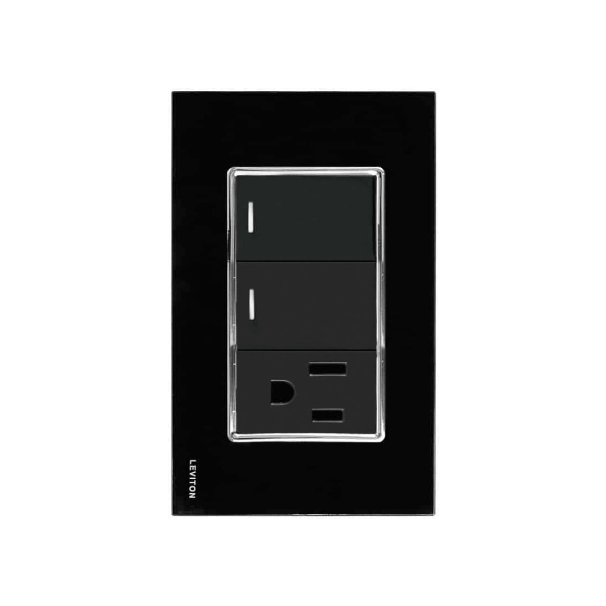 Placa de Cristal con 2 Apagadores y 1 Contacto Negro Stalo Kristalo Leviton
