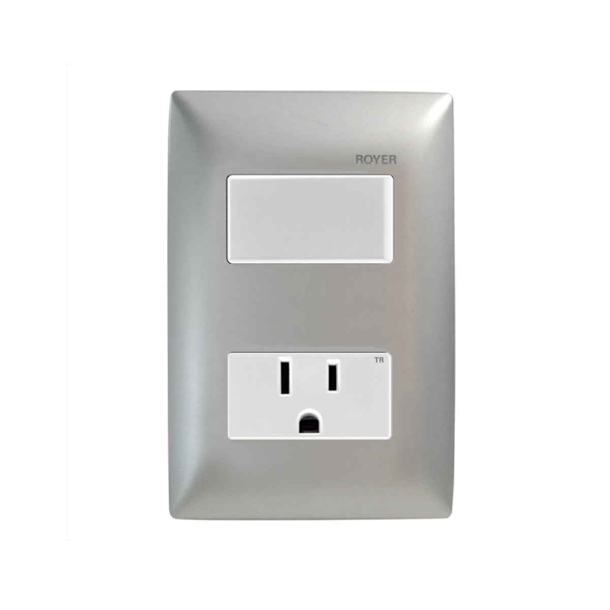 Placa Plata con 1 Apagador y 1 Contacto Blanco Royer 100