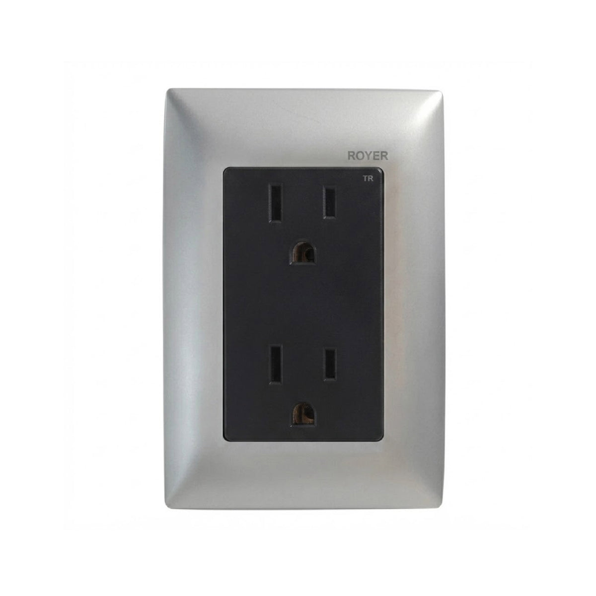 Placa Plata con Contacto Dúplex Negro Royer 100