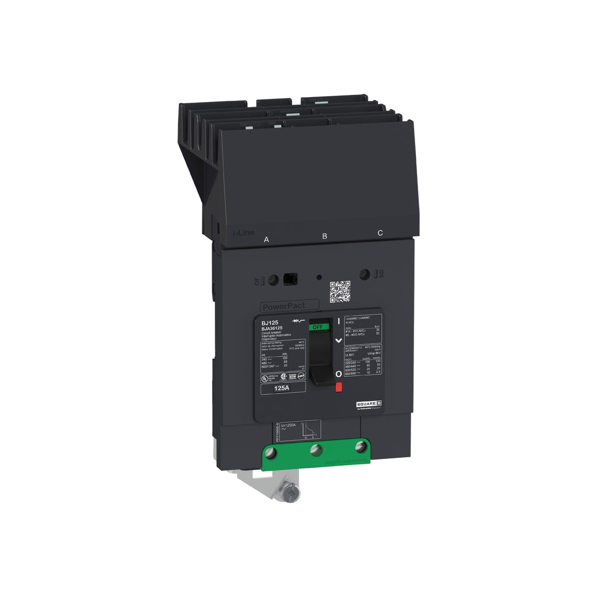 Interruptor Termomagnético Powerpact B, de 30A, 3 Polos, 600Y/347V, 18 kA, I-Line Schneider Electric BGA36030