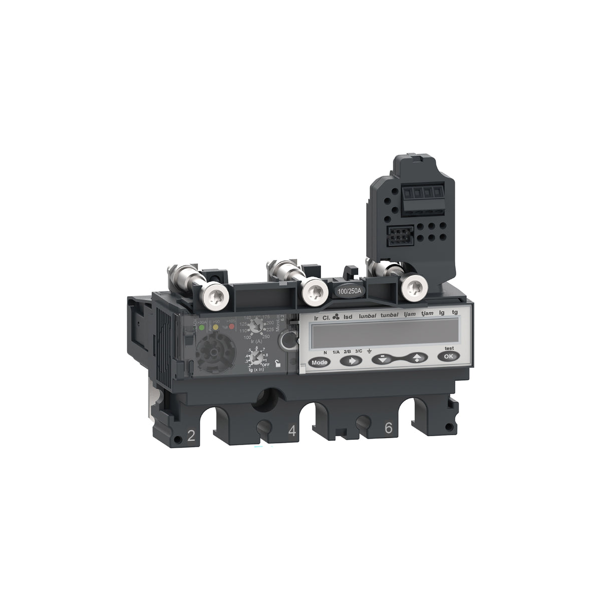 Unidad de Control Micrologic 6.2e, Compact NSX100/160/250,3 Polos, Protecciones Básica y de Falla a Tierra, Medidor de Energía, 100A Schneider Electric C1036E100