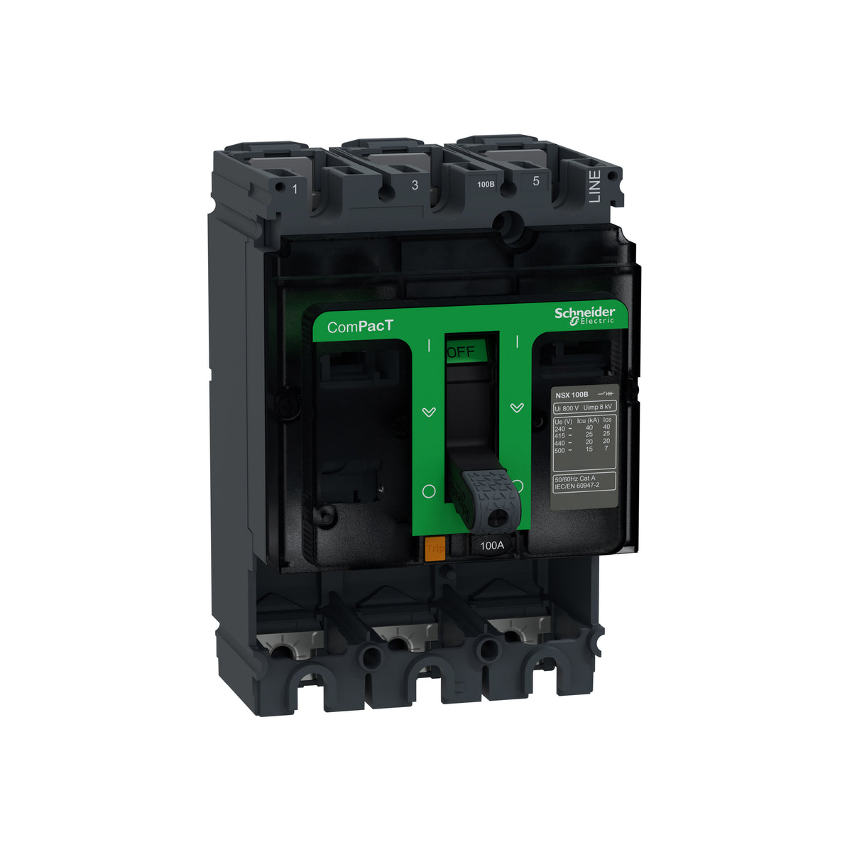 Marco Básico de Interruptor, Compact NSX100B, 25 kA/415 VCA, 3 Polos, Clasificación de Marco 100 A, sin Unidad de Disparo Schneider Electric C10B3