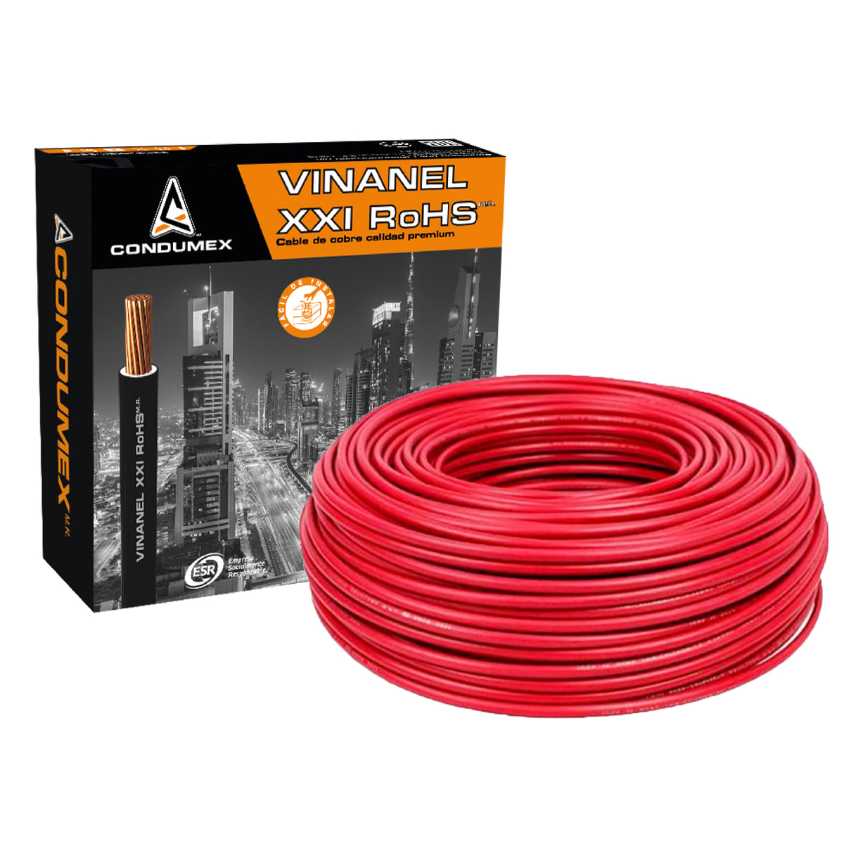 Caja 100 mts Cable Calibre 6 awg Rojo THW-LS Vinanel XXI Condumex