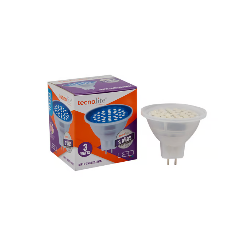Foco LED MR16 3W Luz Azul Base GX5.3 Tecnolite