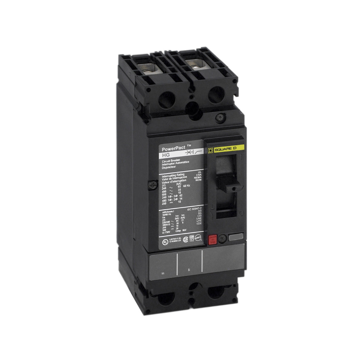 Interruptor termomagnético PowerPacT H, de 20A, 2 polos, 18kA a 600V, I-Line Schneider Electric HDL26020