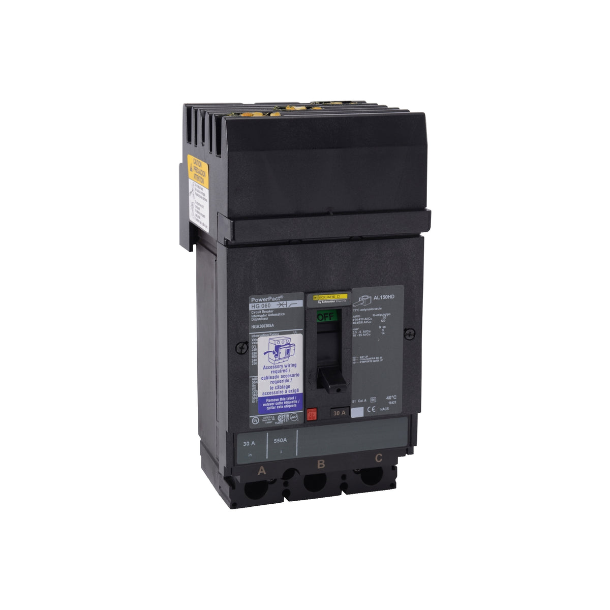 Interruptor termomagnético PowerPacT H, de 15A, 3 polos, 35kA a 600V, I-Line Schneider Electric HGA36015