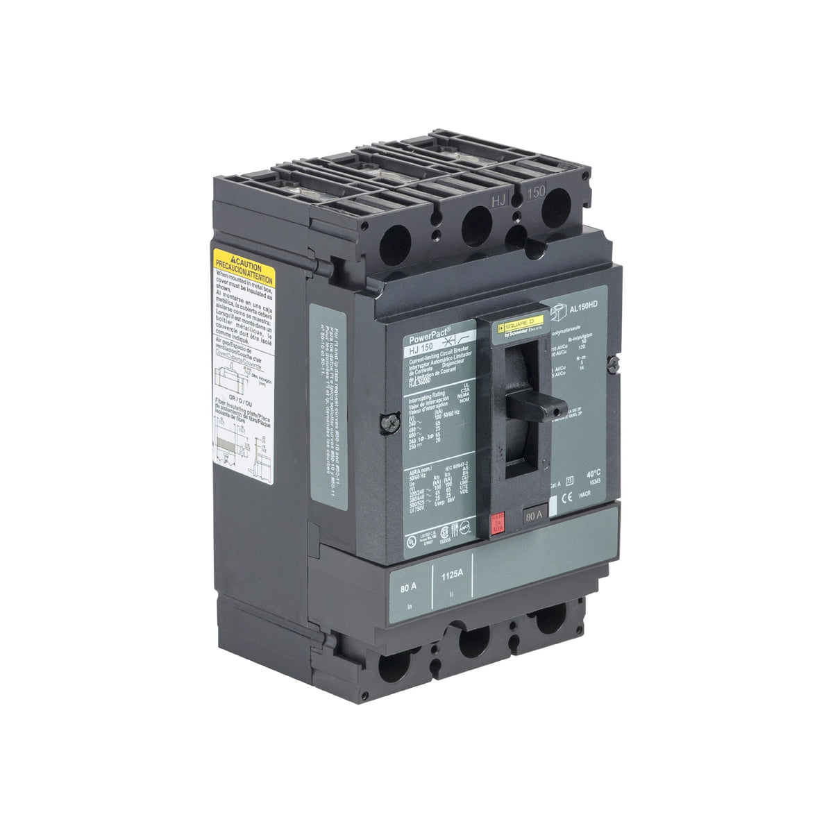 Interruptor termomagnético PowerPacT H, de 125A, 3 polos, 65kA a 600V, I-Line Schneider Electric HJL36125