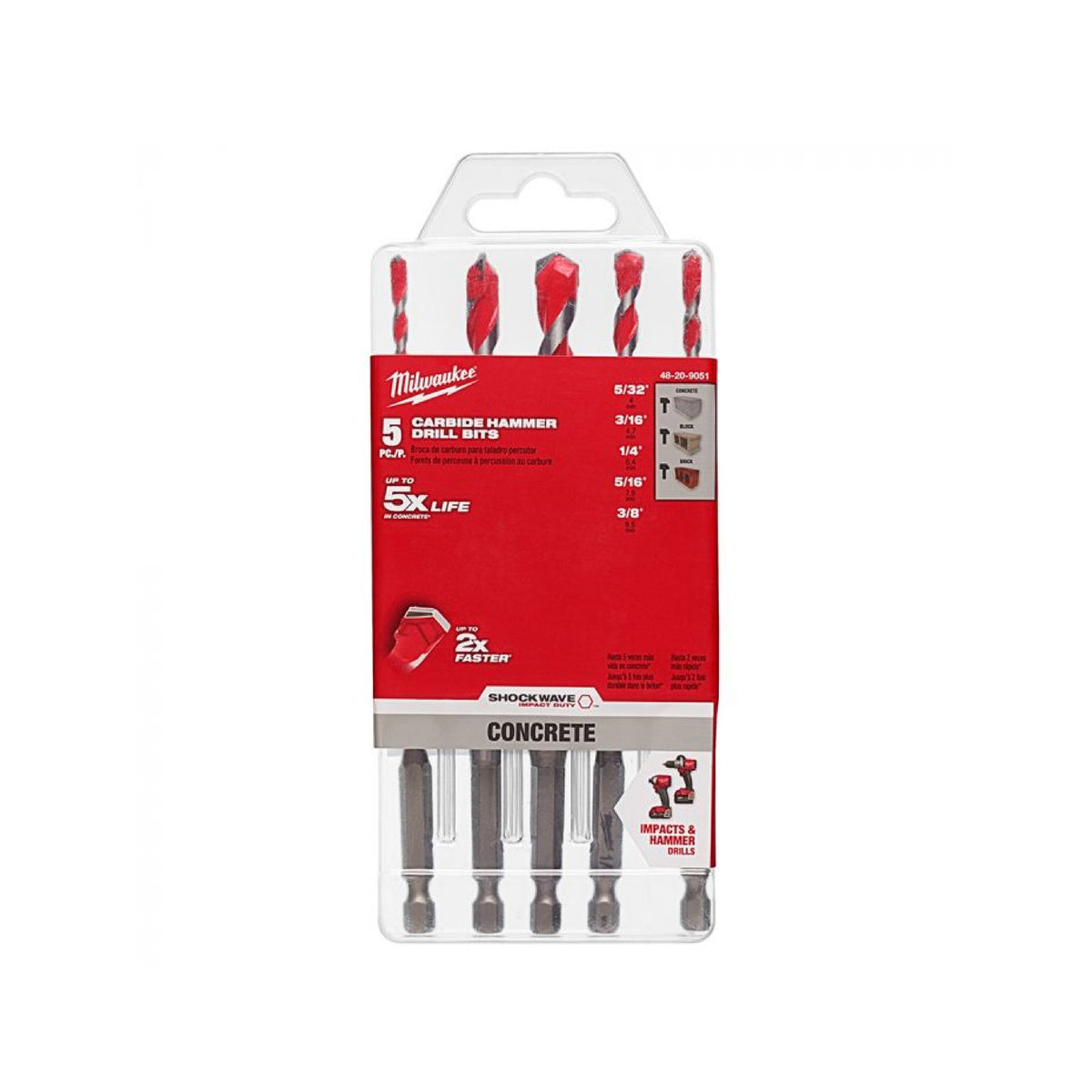 Juego de Brocas de Carburo para Concreto (5 pzs.) Milwaukee