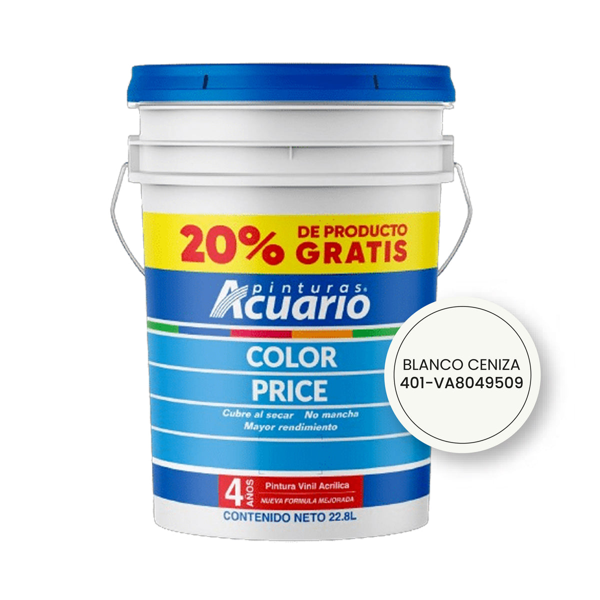 Pintura Blanco Ceniza Vinilica - Acrilica Súper Cubetón 22.8 Litros Acuario + 1 Brocha de regalo
