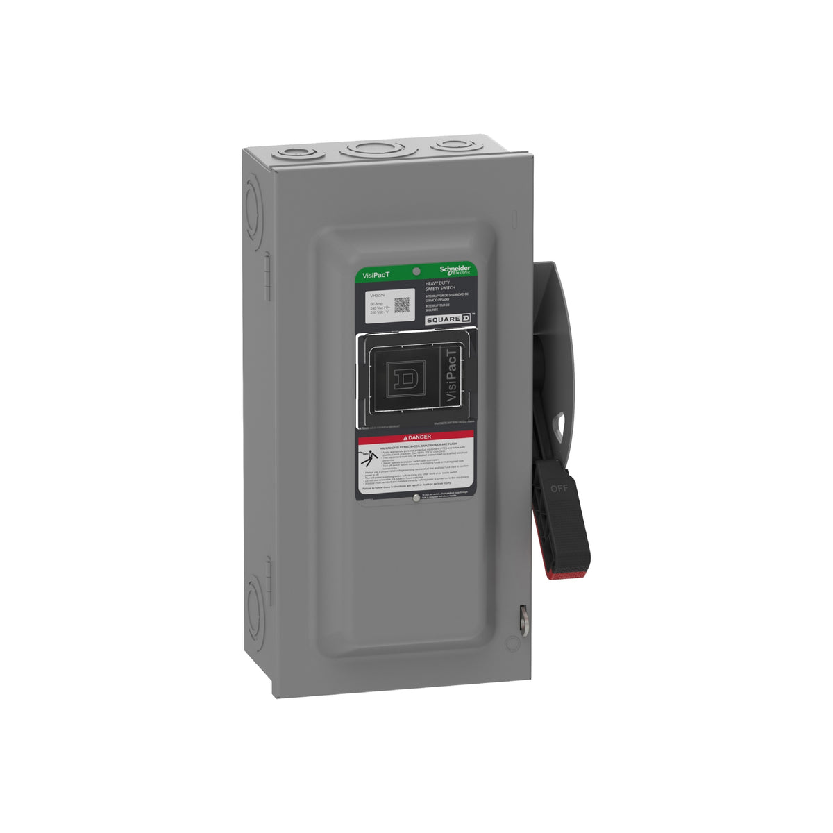 Interruptor de Seguridad, Uso Pesado, con Fusible, Ventana de Visualización, NEMA 1,240 V, 60 A, 3 Polos, Neutro Instalado Schneider Electric VH322N