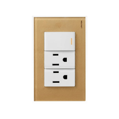 Placa de Cristal Dorado con 1 Apagador y 2 Contactos Blancos Stalo Kristalo Leviton