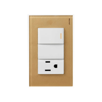 Placa de Cristal Dorado con 1 Apagador y 1 Contacto Blanco Stalo Kristalo Leviton