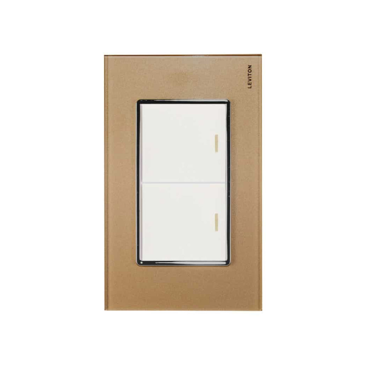 Placa de Cristal Dorado con 2 Apagadores Blancos Stalo Kristalo Leviton