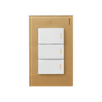 Placa de Cristal Dorado con 3 Apagadores Blancos Stalo Kristalo Leviton