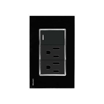Placa de Cristal con 1 Apagador y 2 Contactos Negro Stalo Kristalo Leviton