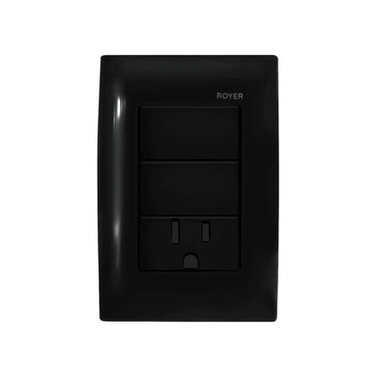 Placa con 2 Apagadores y 1 Contacto Negro Royer 100
