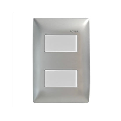 Placa Plata con 2 Apagadores Sencillos Blanco Royer 100