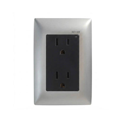 Placa Plata con Contacto Dúplex Negro Royer 100