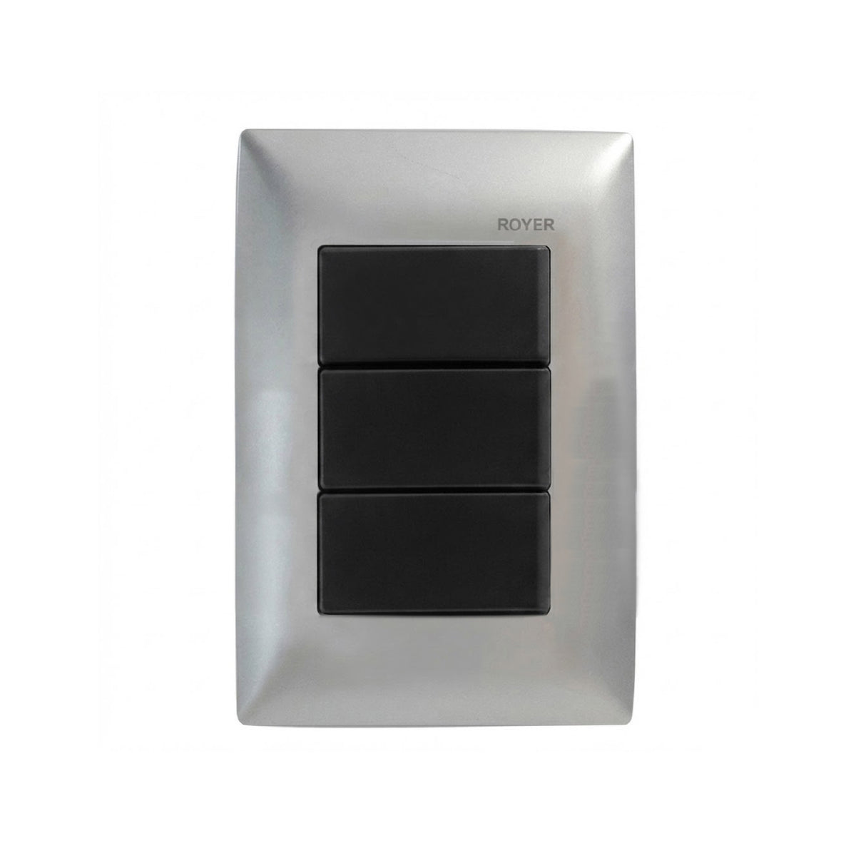 Placa Plata con 3 Apagadores Sencillos Negro Royer 100