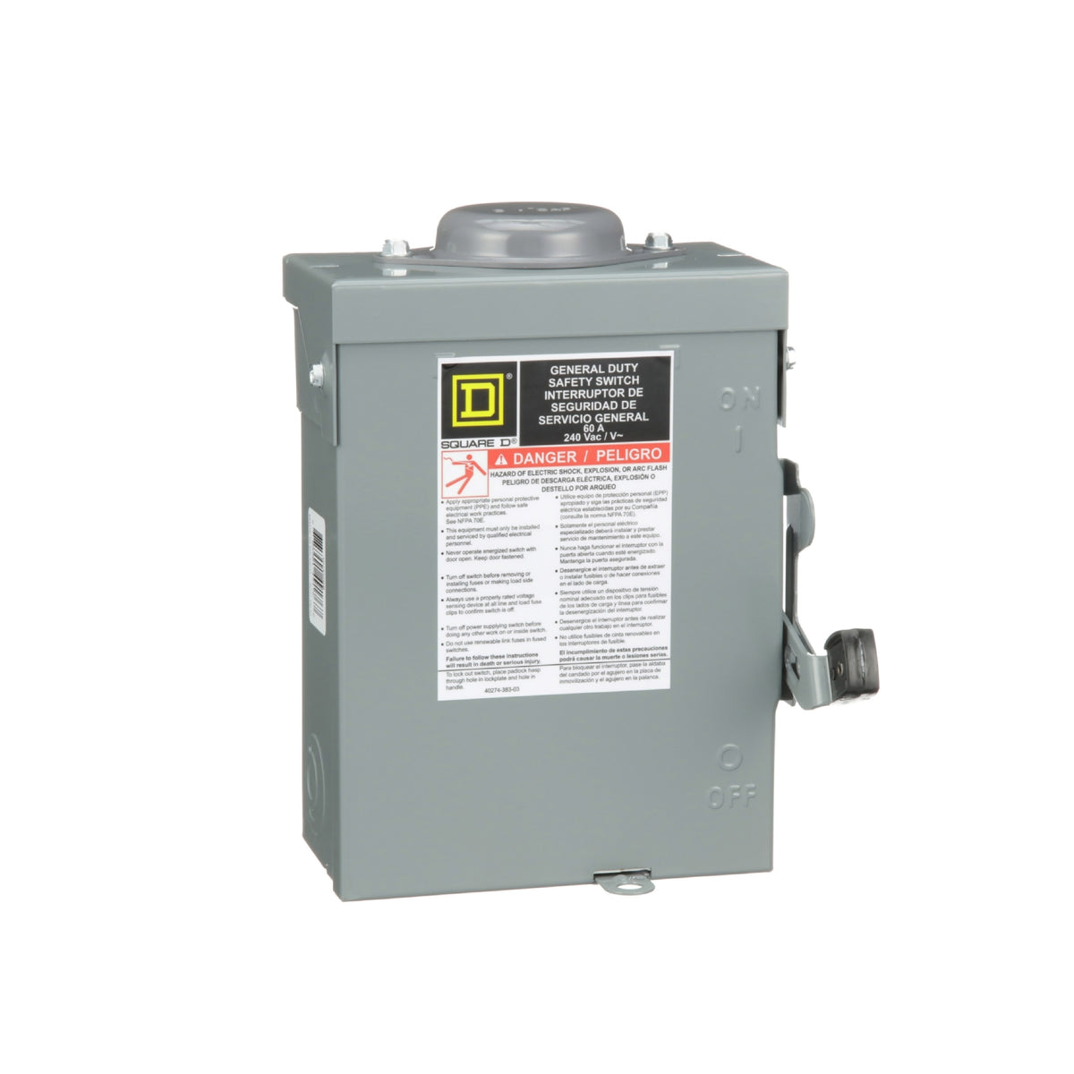 Interruptor de Seguridad sin Porta Fusibles 3 Polos 60 A NEMA 3R Square D Schneider Electric DU322RB