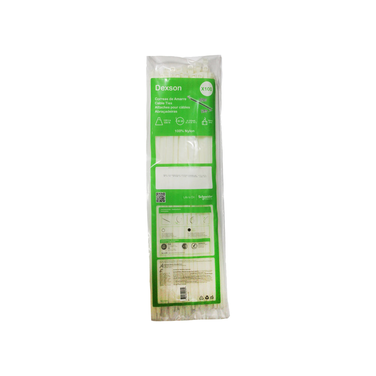 Cinchos Dexson de 55 cm x 4.8 mm color Blanco (100 pzs.) Dexson Schneider Electric DXN3021B