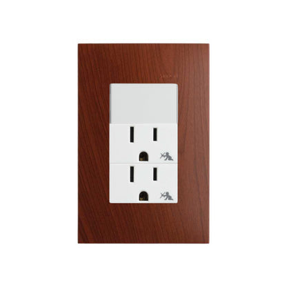 Placa de Madera Merbau con 1 Apagador y 2 Contactos 2P+T Blanco Simon 25