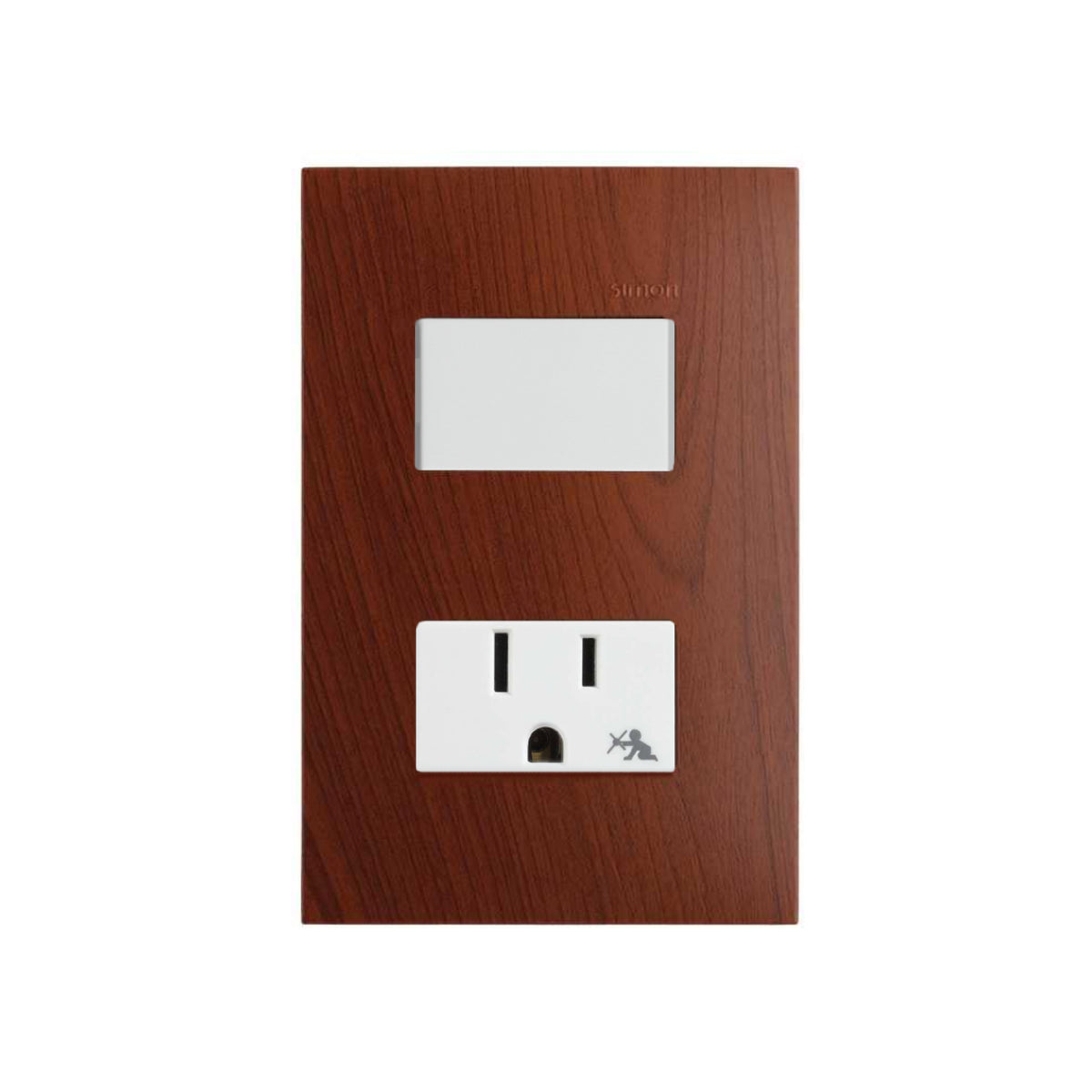 Placa de Madera Merbau con 1 Apagador y 1 Contacto 2P+T Blanco Simon 25