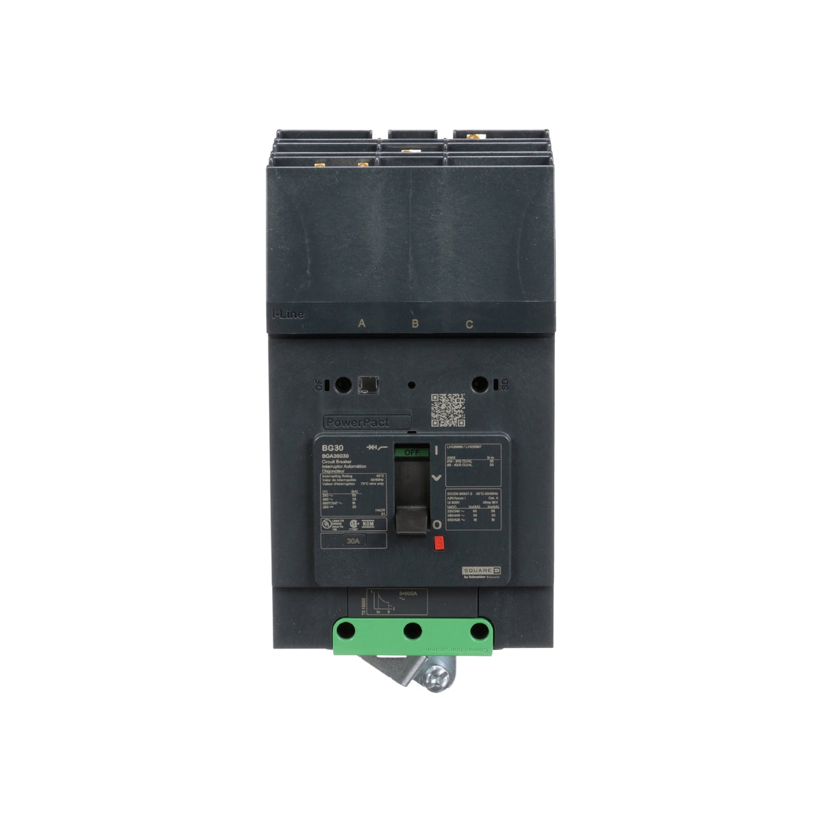 Interruptor Termomagnético Powerpact B, de 30A, 3 Polos, 600Y/347V, 18 kA, I-Line Schneider Electric BGA36030