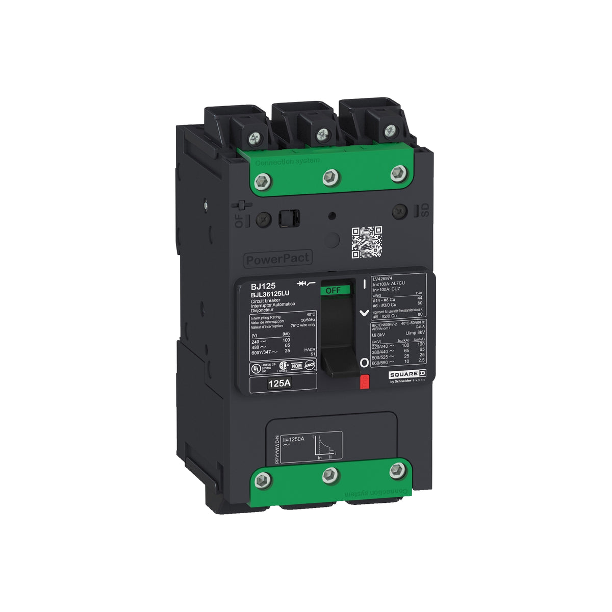 Interruptor, Powerpact B, 30A, 3 Polos, 600Y/347 VCA, 18 kA, Zapatas, Termomagnético, 80%, Cable de Control On Schneider Electric BGL36030LU