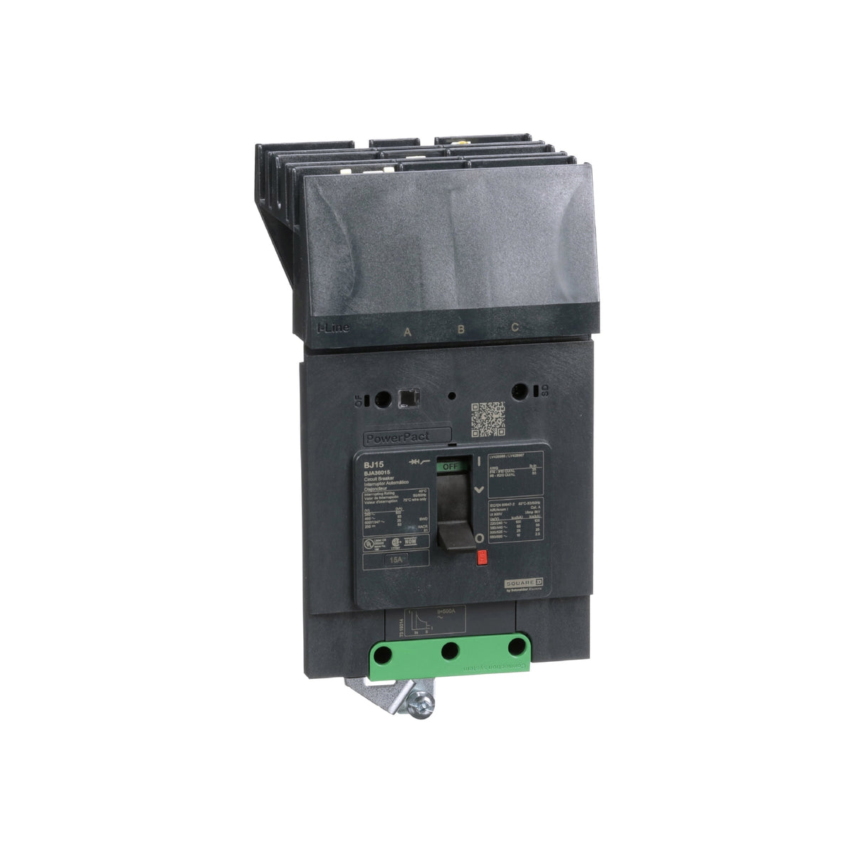 Interruptor, Powerpact B, 15A, 3 Polos, 600Y/347 VCA, 25 kA, I-Line, Termomagnético, 80%, Abc Schneider Electric BJA36015