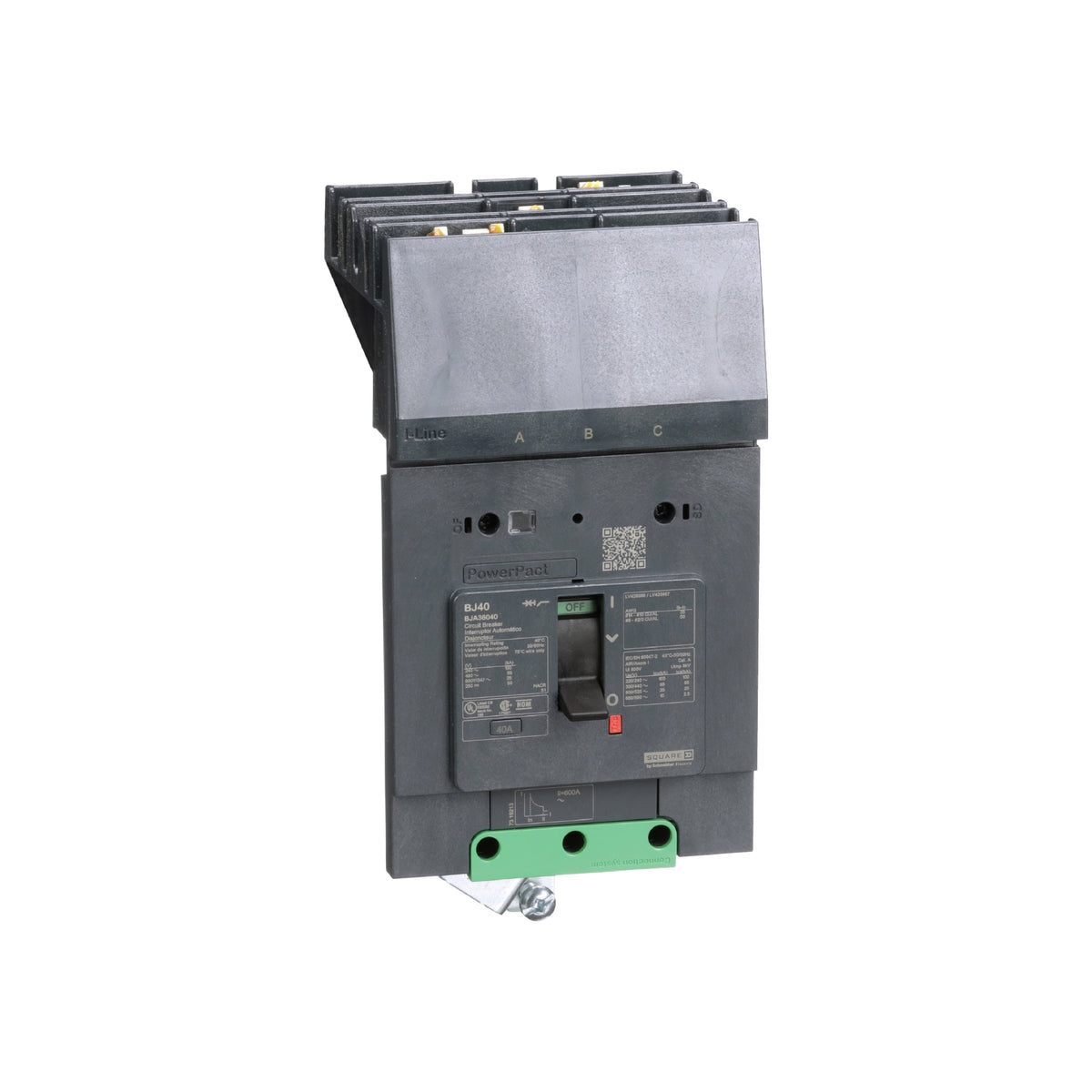 Interruptor, Powerpact B, 40A, 3 Polos, 600Y/347 VCA, 25 kA, I-Line, Termomagnético, 80%, Abc Schneider Electric BJA36040