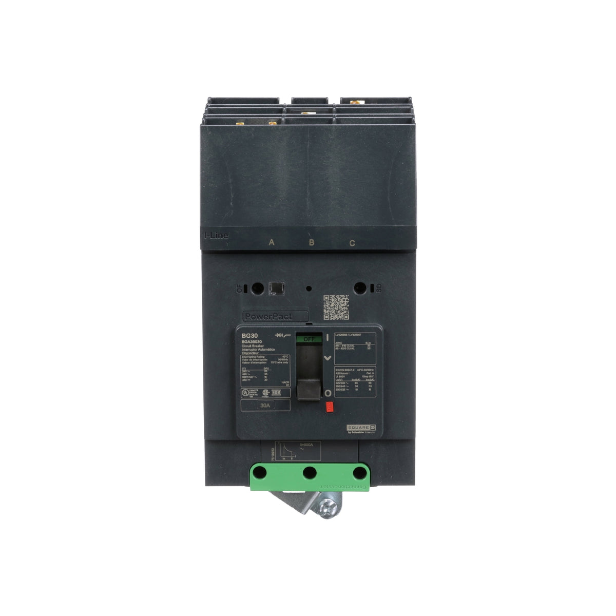 Interruptor, Powerpact B, 40A, 3 Polos, 600Y/347 VCA, 25 kA, I-Line, Termomagnético, 80%, Abc Schneider Electric BJA36040
