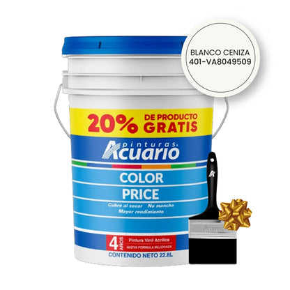 Pintura Blanco Ceniza Vinilica - Acrilica Súper Cubetón 22.8 Litros Acuario + 1 Brocha de regalo