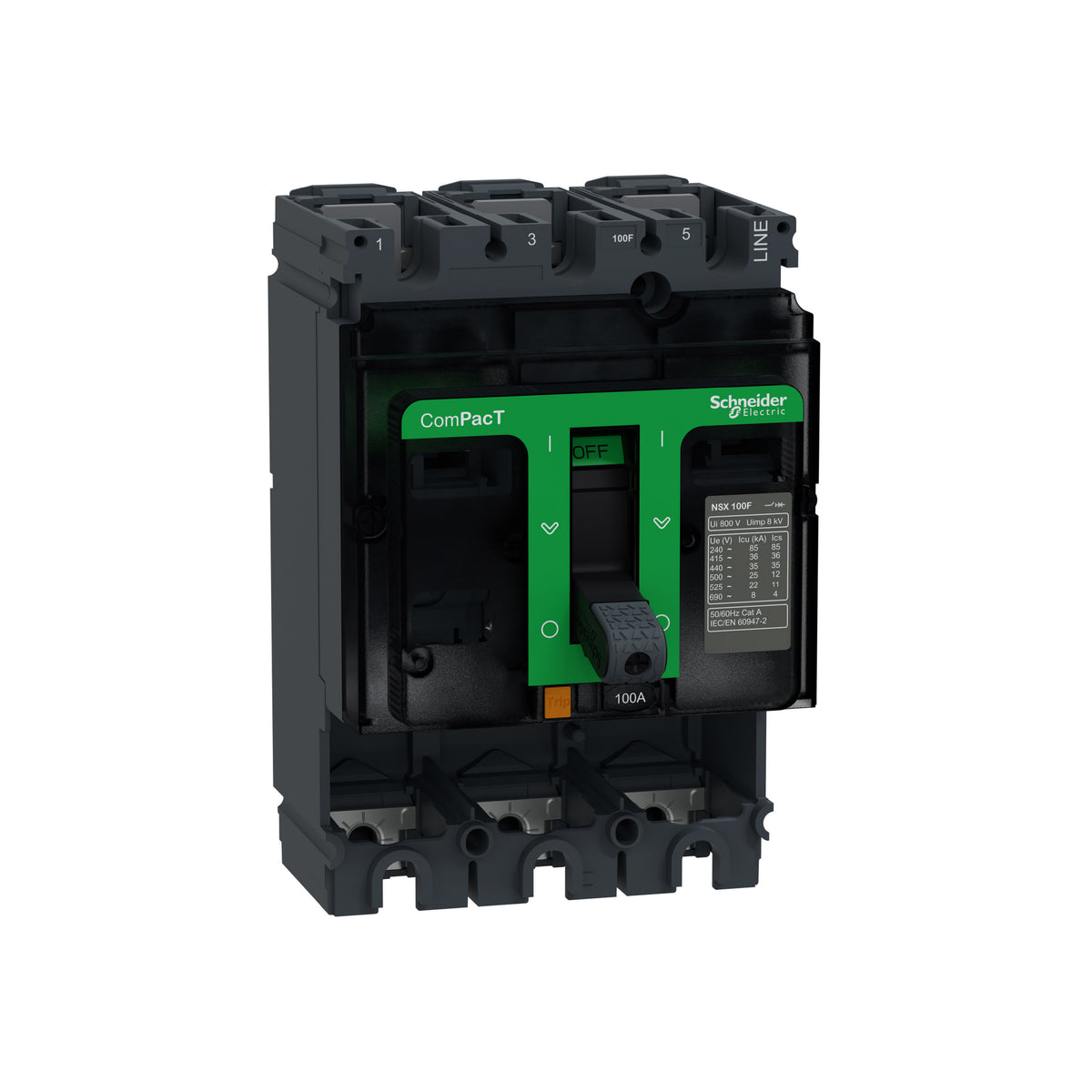 Marco Básico de Interruptor, Compact NSX100F, 36 kA/415 VCA, 3 Polos, Clasificación de Marco 100 A, sin Unidad de Disparo Schneider Electric C10F3