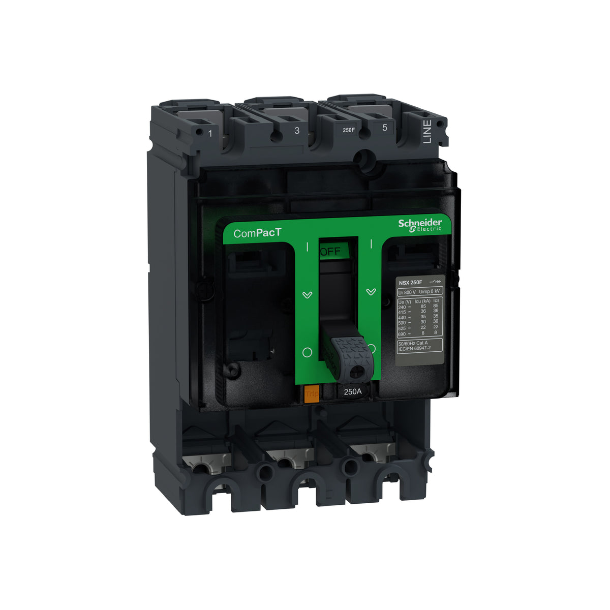 Marco Básico de Interruptor, Compact NSX250F, 36 kA/415 VCA, 3 Polos, Clasificación de Marco de 250 A, sin Unidad de Disparo Schneider Electric C25F3