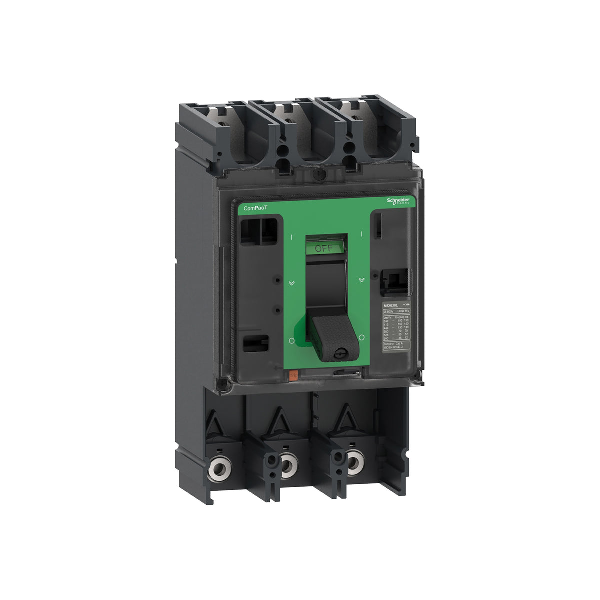 Marco Básico de Interruptor, Compact NSX630H, 70 kA/415 VCA, 3 Polos, Clasificación de Marco 630 A, sin Unidad de Disparo Schneider Electric C63H3