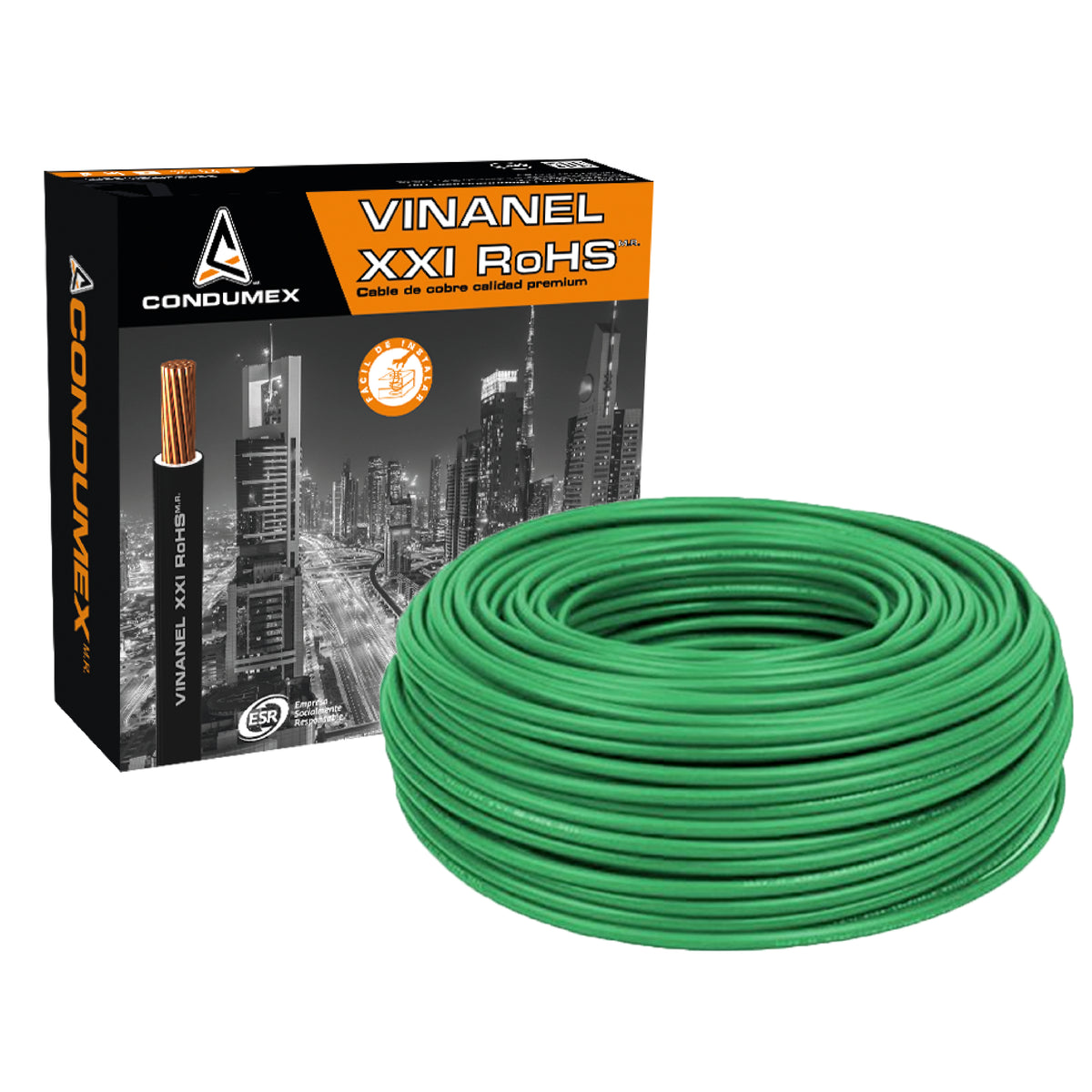 Caja 100 mts Cable Calibre 12 awg Verde THW-LS Vinanel XXI Condumex