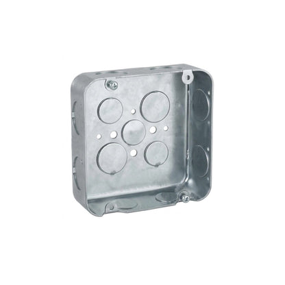 CAJA REFORZADA CUADRADA 4-11/16 X 4-11/16 X 2-1/8 CON SALIDAS MIXTAS DE 1/2 Y 3/4 UL CON-X