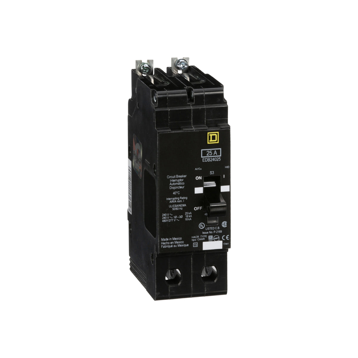 Interruptor Atornillable Marco E-2 P 25 A 480 VCA 18/25 kA Schneider Electric EDB24025