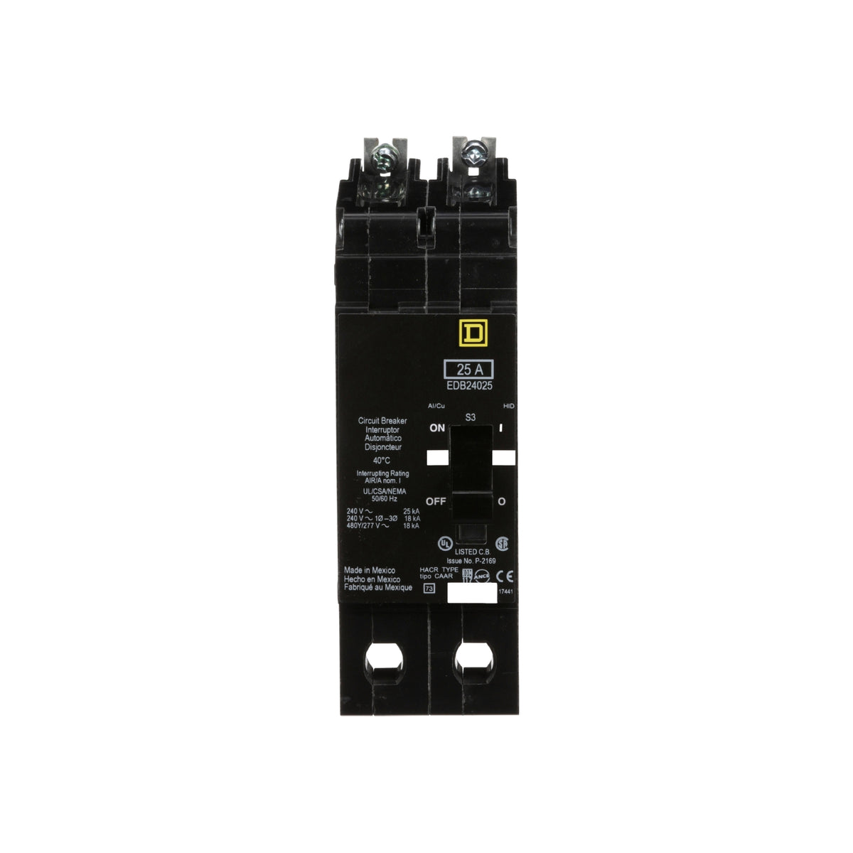 Interruptor Atornillable Marco E-2 P 25 A 480 VCA 18/25 kA Schneider Electric EDB24025