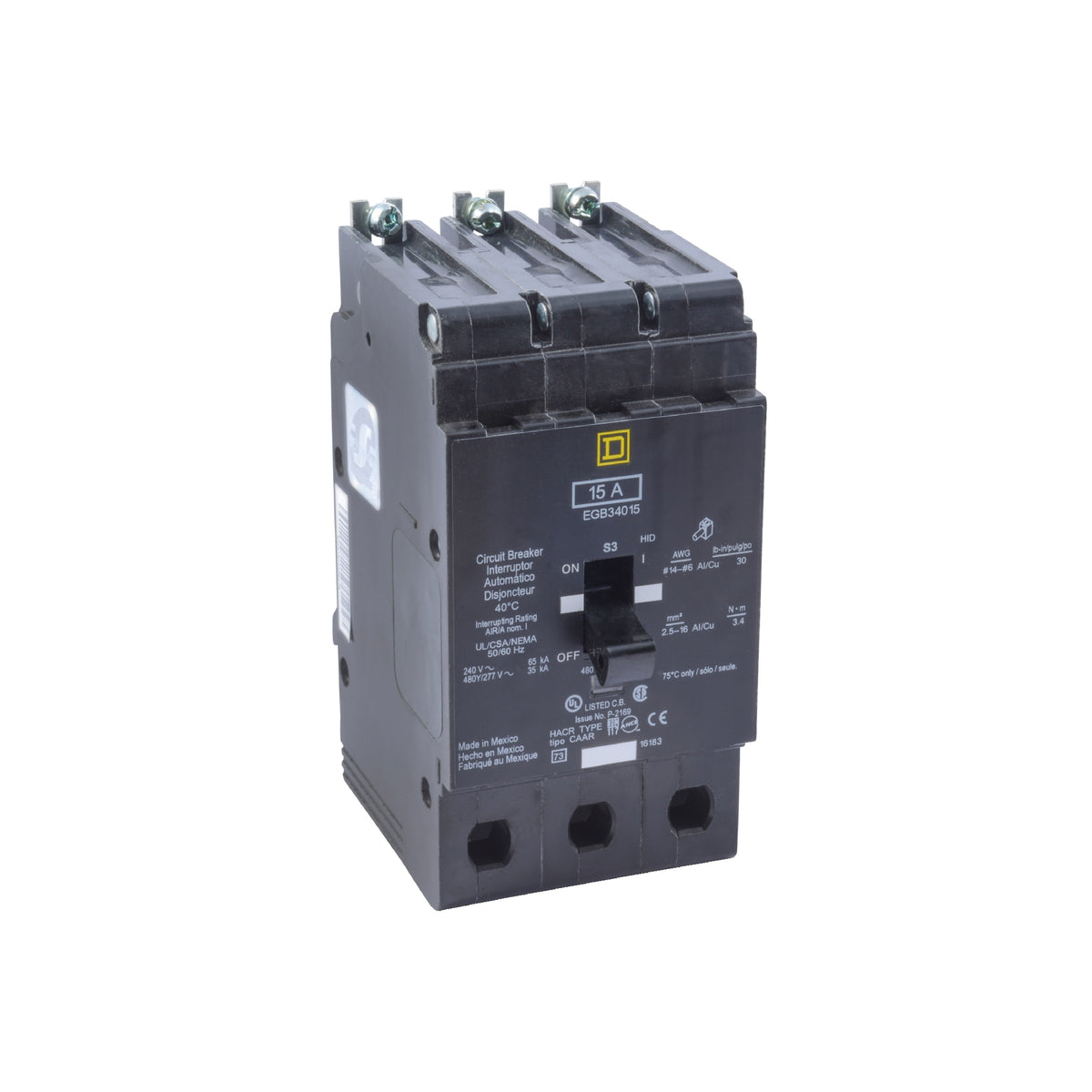 Interruptor Atornillable Marco E-3 P 15 A 480/277 VCA 35/65 kA Schneider Electric EGB34015