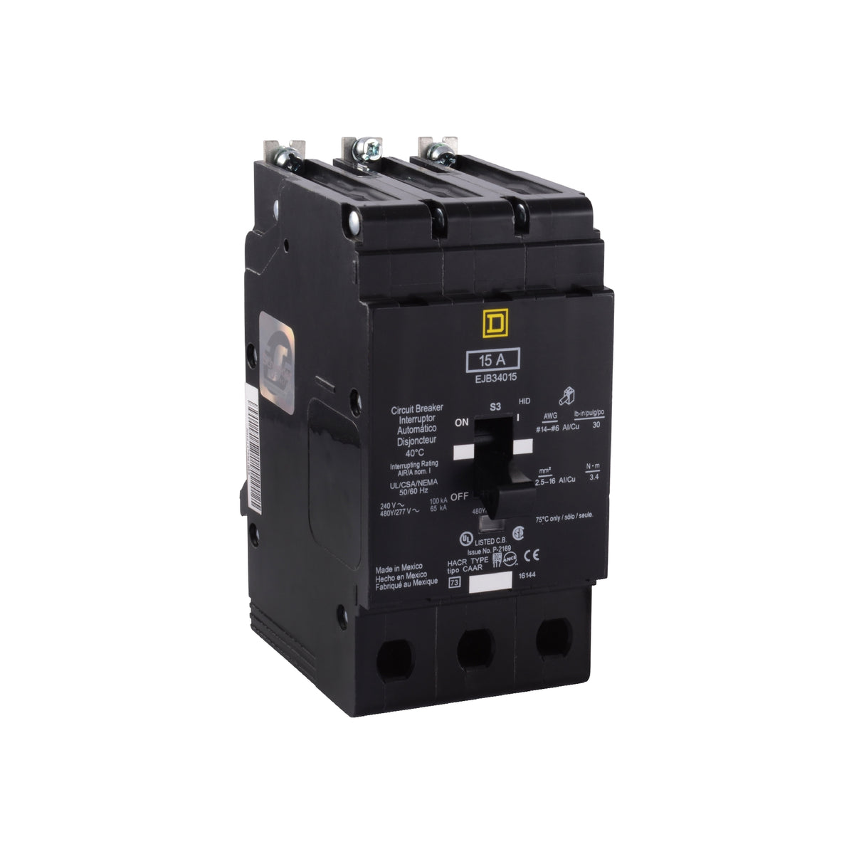 Interruptor Atornillable Marco E-3 P 15 A 480/277 VCA 35/65 kA Schneider Electric EGB34015