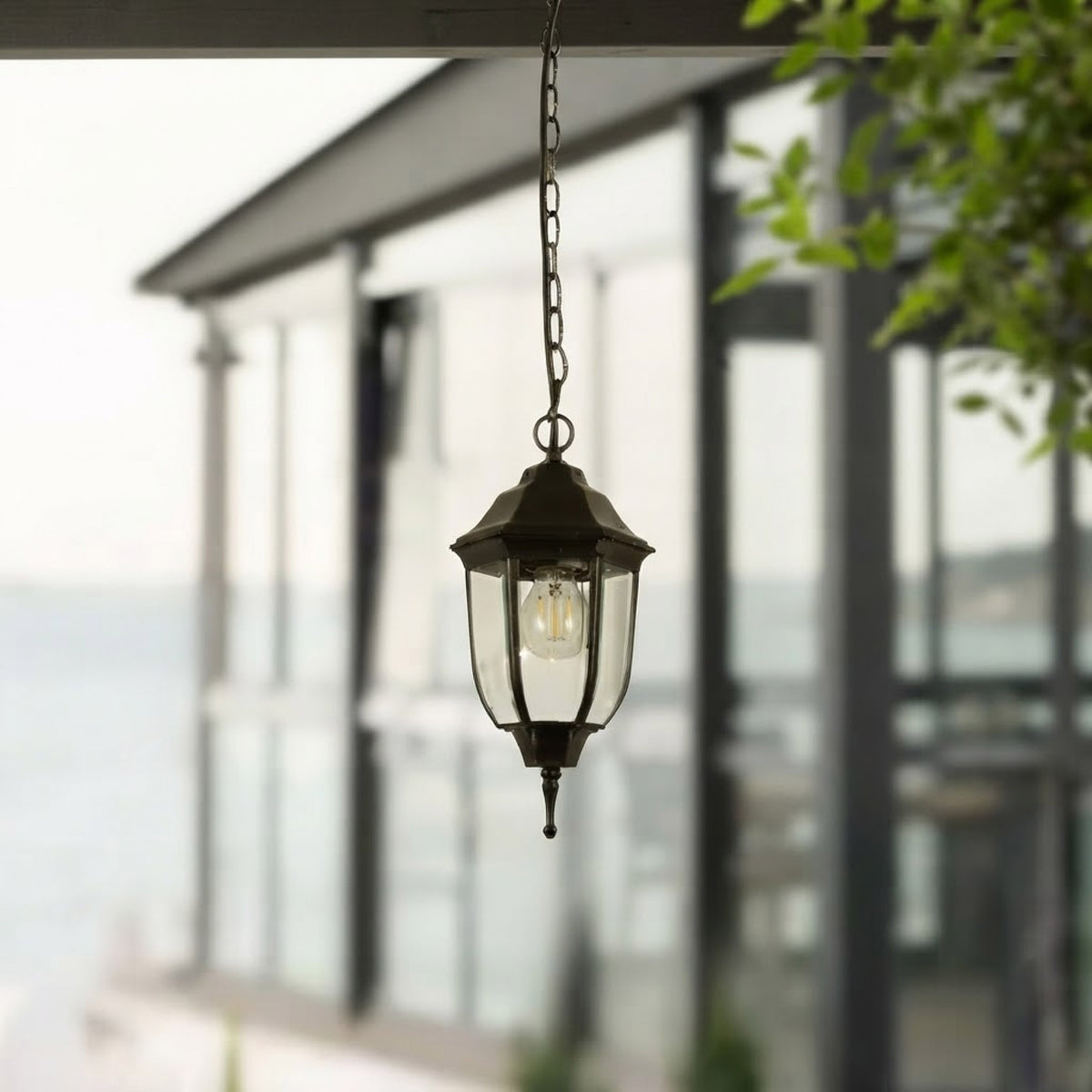 Lámpara de Techo Colgante tipo Farol para Exterior base E27 60W Negro Tecnolite