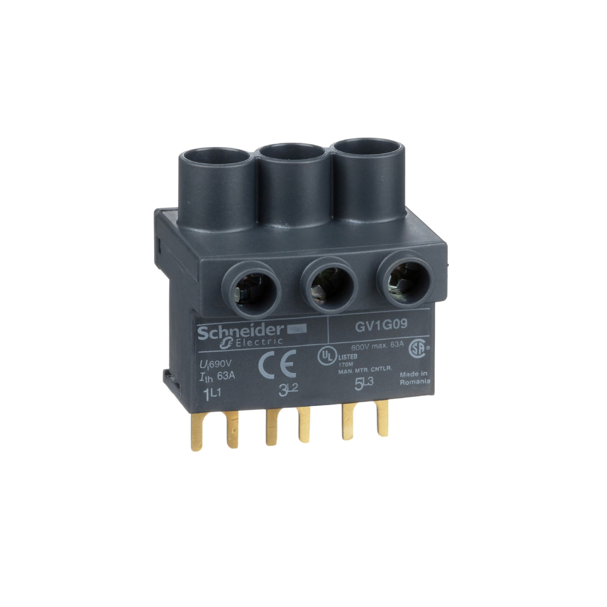 Tesys GV2, Tesys D & Tesys u-Terminal Block-3 P-From The Top Schneider Electric GV1G09