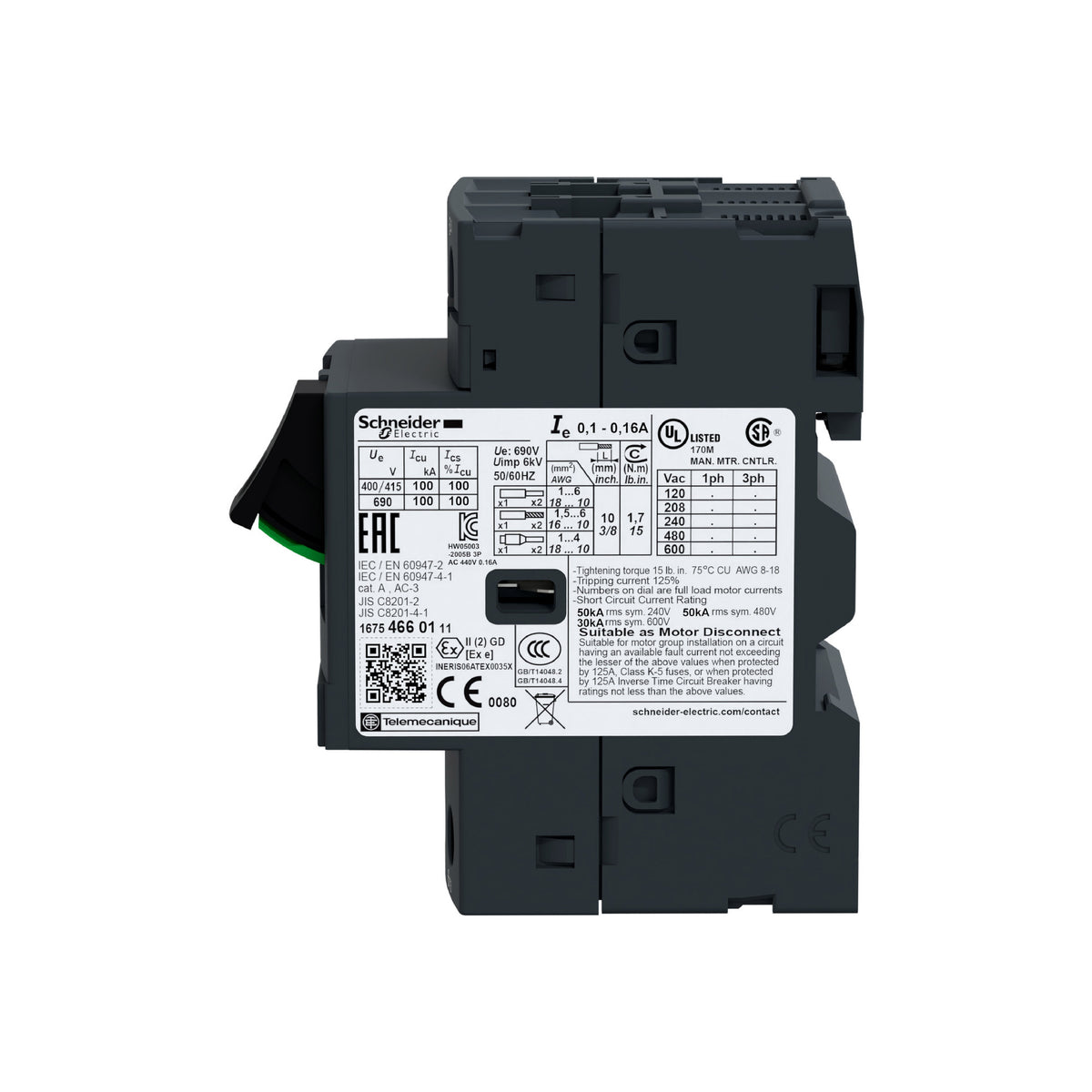 Interruptor Motor GV2-Me-0,1-0,16 A-3 P 3d-Unidad de Desconexión Termomagnética Schneider Electric GV2ME01