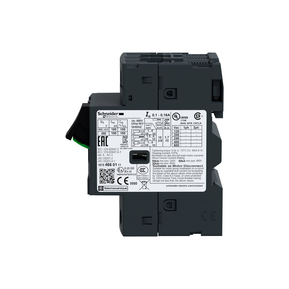 Interruptor de Motor Termomagnético GV2 Ajustable de 24A a 32A, 690 VCA, 3 Polos, 50 kA Schneider Electric GV2ME32