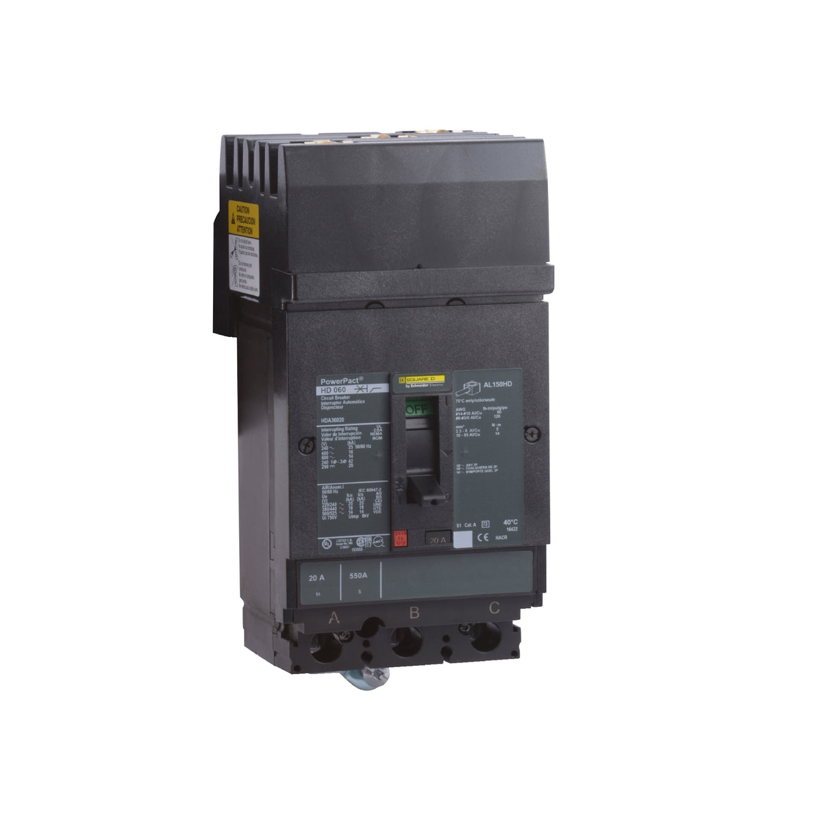 Interruptor termomagnético PowerPacT H, de 35A, 3 polos, 14kA a 600V, I-Line Schneider Electric HDA36035